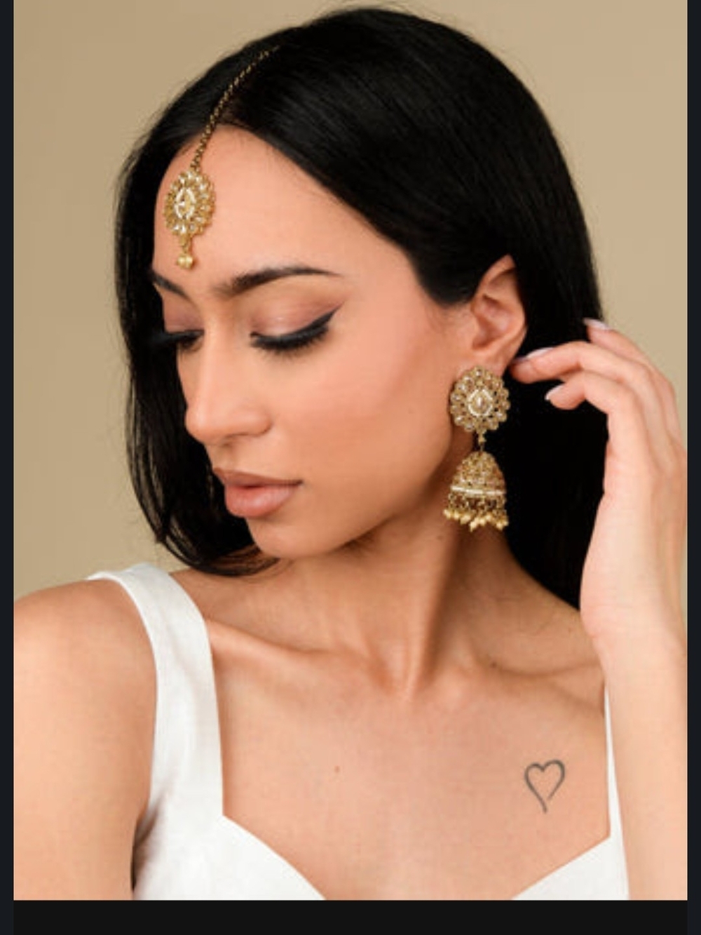 Gold Floral Jhumka Earrings with Matching Maang Tikka - Women Jewelry